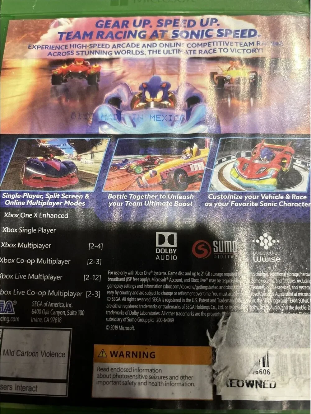 Team Sonic Racing - Microsoft Xbox One 2019 Video Game